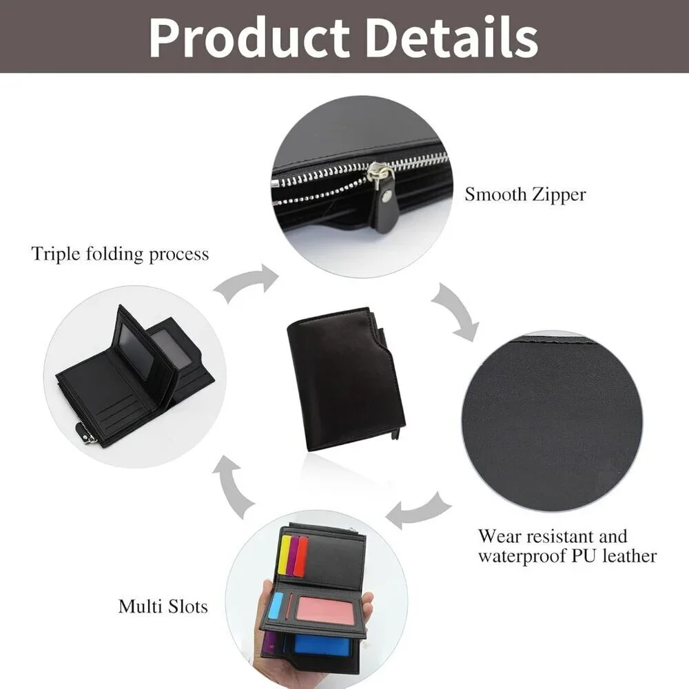 Men's Fashionable Black Zipper Coin Pocket Minimalist Wallet Card Designed